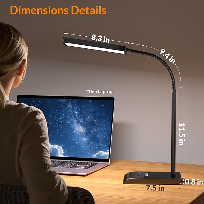 LEPOWER Desk Lamp, 800LM LED for Home Office, 12W Reading for Desk, Eye-Caring Light, Touch Table Gooseneck Lamp, 50 Lighting Modes, Bright for Bedroom, Study (Black)