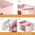 Marbrasse Pen Organizer with 2 Drawer, Multi-Functional Pencil Holder for Desk, Desk Organizers and Accessories with 5 Compartments + Drawer for Office Art Supplies (Pink)