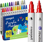 Coogert 60 Colors Dual Tip Acrylic Paint Markers,Fine Tip and Dot Tip Acrylic Paint Pens For Rock Painting, Canvas, Wood, Glass, Ceramic, Fabric, Plastic, Egg, Art Painting Supplies Kit