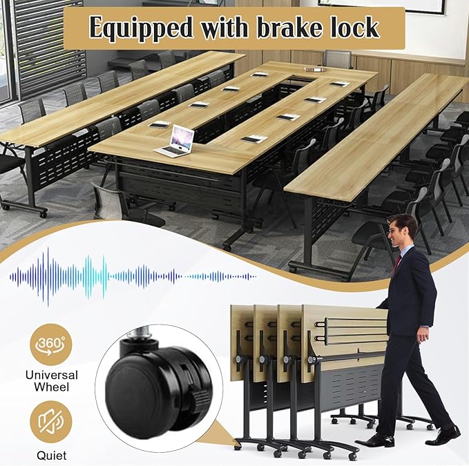 JEHUJD Conference Table,55.1''Folding Conference Room Table for 4-12 People,Mobile Flip Top MeetingTraining Table with Different Coulor and Styles for Offices, Classrooms,Meeting Room (4, E)