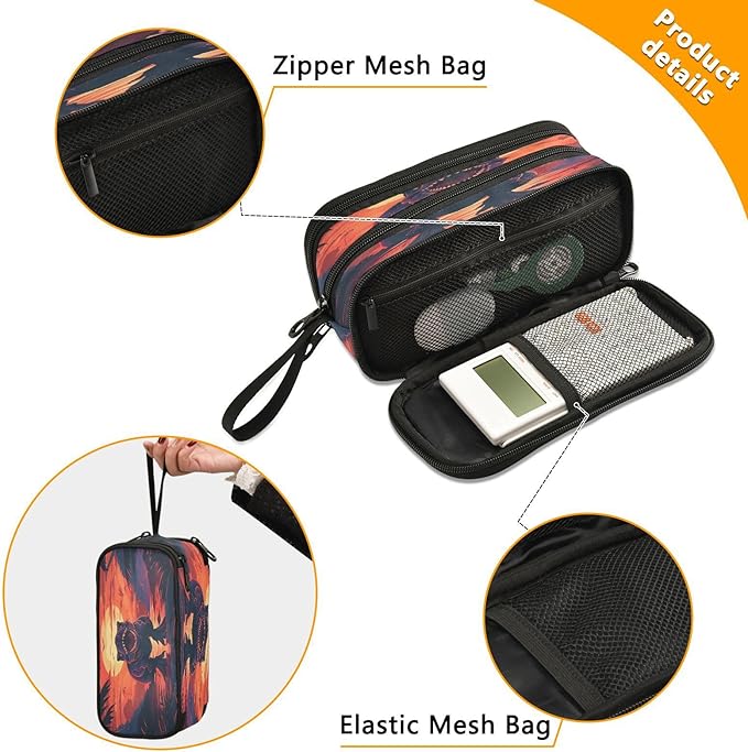 BOENLE Dinosaur Sunset Pencil Case Box Boys Girls Large Pencil Pouch Zipper Compartments Big Capacity Stationery Pen Bag Organizer Kids Teens Adults School