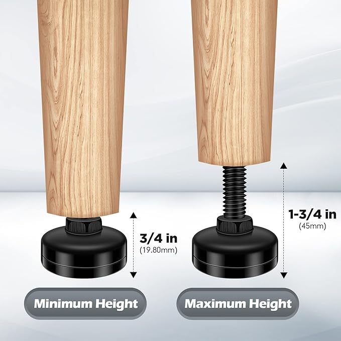5 Set Adjustable Furniture Leveling Feet, Adjustable Leg Levelers for Cabinets Sofa Tables Chairs Raiser, Heavy Duty Height Adjuster Furniture Levelers Foot with T- Nut Kit 3/8”-16 Thread, Black