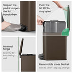 Cesun Small Bathroom Trash Can with Lid Soft Close, Step Pedal, 6 Liter / 1.6 Gallon Stainless Steel Garbage Can with Removable Inner Bucket, Anti-Fingerprint Finish (Brown)
