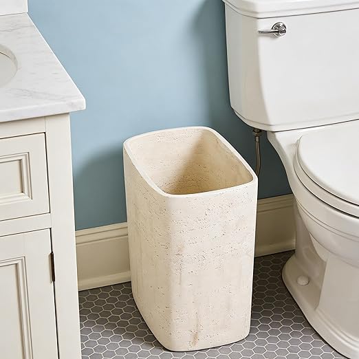 Polytree Natural Travertine Textures Bathroom Trash Can 1.8 Gallon(7 Liter) Small Kitchen Garbage Can,Living Room Bedroom Trash Can, Decor Wastebasket for Home Office (Handmade of Resin)