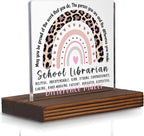 School Librarian Appreciation Gift Desk Sign, Leopard Rainbow Difference Maker Plaque, Thank You Office Decor for Library Teachers and Educators PA073