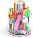 Wawocs Small Pencil Organizer for Desk Acrylic 4 Compartments, Tiny Rotating Art Supply Organizer Kids, Spinning Round Marker Small Clear Desktop Caddy Swivel Office Pen Pencil Holder