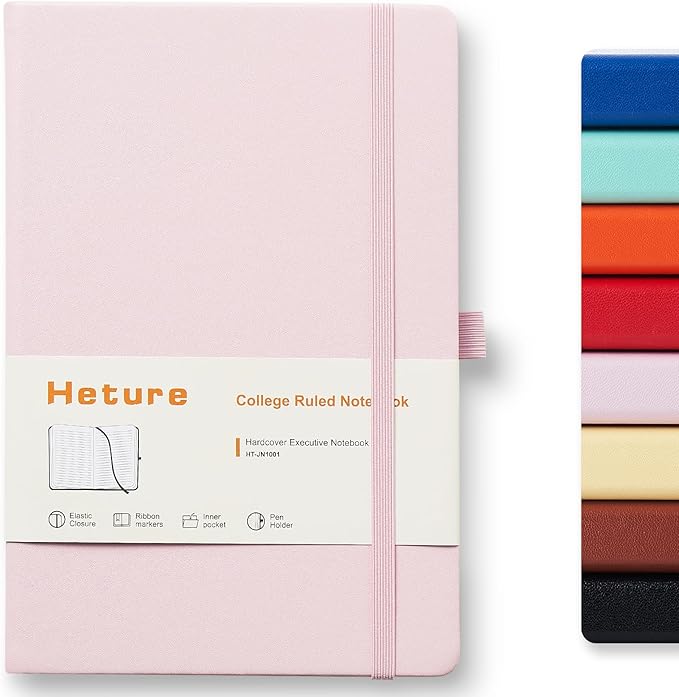 Heture Hardcover Notebooks, A5 Lined Journals Notebook for Writing 160 Pages, 8.2 x 5.5 inch, Classic Ruled Notebooks for College/Work/Travel (Pink, 1 Pack)