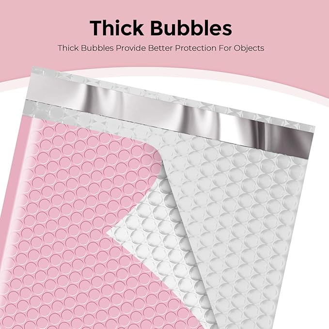Metronic 40 Pack Bubble Mailers 10.5x16 ", Light Pink, Strong Adhesion Bubble Envelope, WaterProof #5 for Small Businesses, Bubble Mailers Usable Size 10.5x15