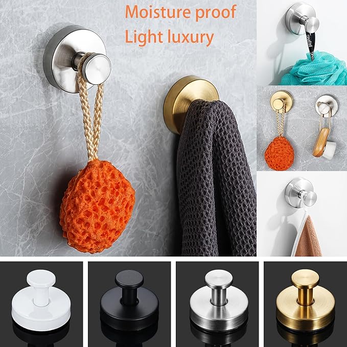 Tanngronie 4 Pack Gold Stainless Steel Suction Cup Hooks, Up to 15 LBS, No Drill, Multi-Purpose for Bathroom, Kitchen, Shower, Front Door