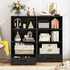 LOKO 4-Tier Bookcase with Storage Drawer, Modern Organizer Display Storage Shelves with Anti-toppling Device, Freestanding Bookshelf with 3 Open Shelves & 1 Drawer, Living Room, Study, Office (Black)