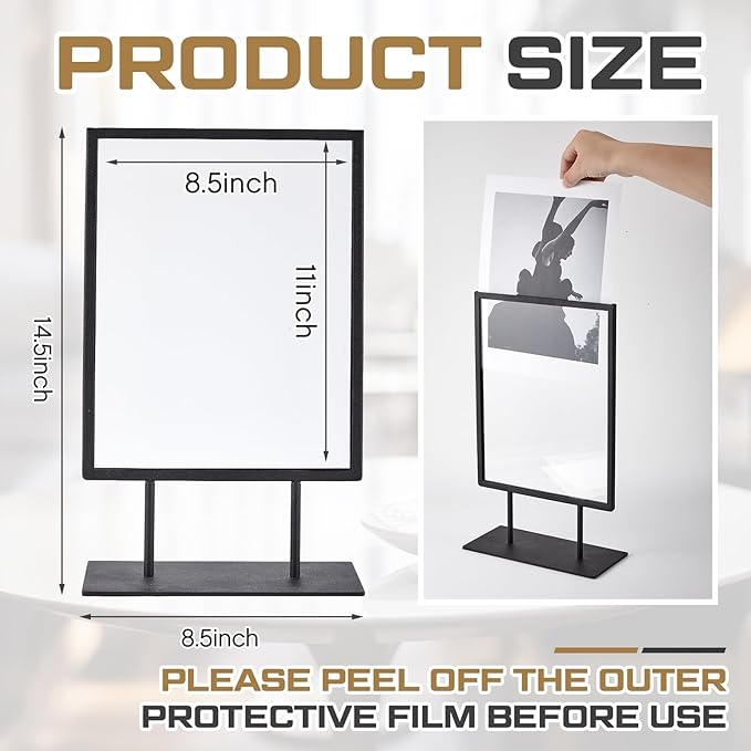 Zhengmy 2 Pcs Tabletop Sign Holder with Flat Base 11" x 8.5" Double Sided Countertop Sign Holder Vertical Desktop Display Stand Metal Poster Display Stand for Office Store Restaurant Hotels, Black