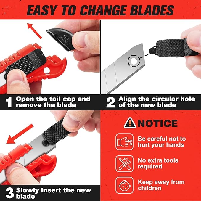 JOYUMY 20 Pack Utility Knife, Box Cutter Retractable, Box Knife for Cartons, Cardboard, and Boxes, Box Opener with 10 Pieces 18mm Snap-off Blade, Razor Knife for Office and Home Use, Box Cutters