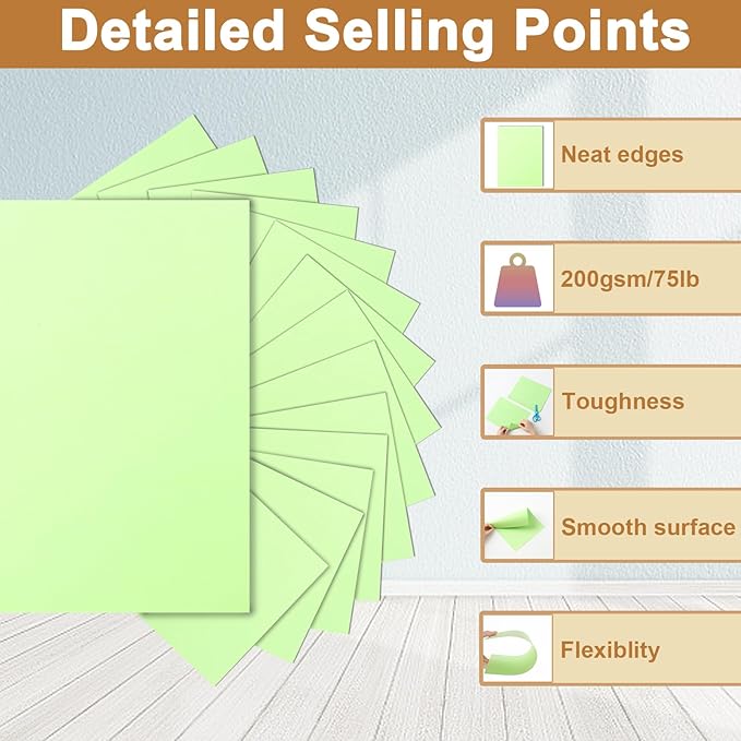 Silunkia 40 Sheets Light Green Cardstock 8.5 x 11 Craft Paper, 75lb Premium Green Paper Card Stock for DIY Cards Making, Greeting Cards, Wedding Invitations, Birthday Party