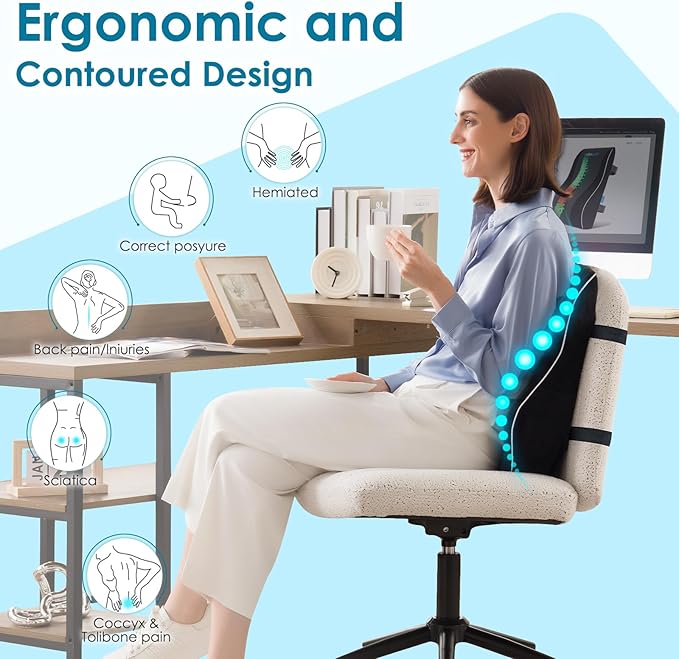 Niceeday Lumbar Support Pillow for Office Chair Car Back Support Pillow, Memory Foam Gaming Chair Desk Chair Back Cushion for Lower Back Pain Relief, Ergonomic Back Rest,Stocking Stuffers