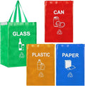 Clysee 4 Pcs Recycling Bin Bags Separate Recycle Bin Waterproof Waste Baskets Recyclable Waste Trash Sorting Organizer for Home Office Kitchen, Battery, Can, Paper, Plastic and Glass