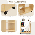 VISWIN Art Cart Organizer, Solid Pine Wood Art Supply Storage Organizer with Caster Wheels, 3-Tier Multifunctional Rolling Utility Storage Cart for Studio, Classroom, Artists - Natural