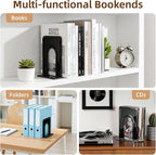 HappyHapi Book Ends, Metal Bookends for Shelves, Non-Skid Book End to Hold Books, Black Book Stopper/Holder for Office Home Kitchen, 5.7X 4.9 X 6.5 in, 3 Pair(6 Pcs, Large)