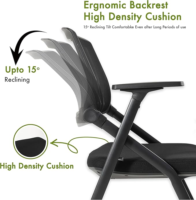 VACYOVKE Home Office Chair Set of 4 Adjustable Armrest Ergonomic Mid-Back Breathable Mesh Foldable Conference Reception Chairs for School Waiting Room Small Space