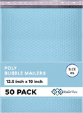 Light Blue 12.5x19.5 Inch Large Poly Bubble Mailers #6 | Padded Envelopes with Self Seal | Air Lined Cushioned Bubble Mailer | Usable Size 12.5x15 | 50 Pack Bulk | Lightweight shipping Bags