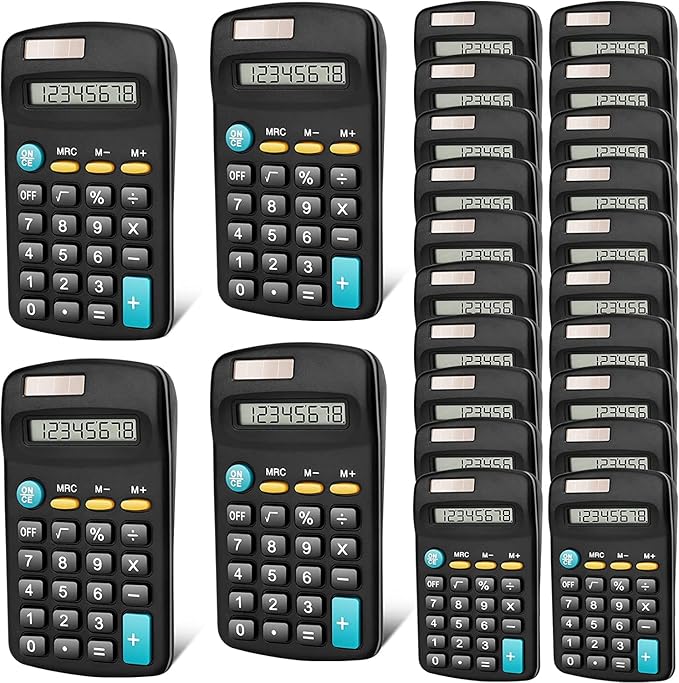Riccioney 24 Pack Basic Mini Calculators - 8 Digit Display, Solar Battery & AC Power, Handheld for Office, School & Home