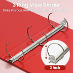 SUNEE 3 Ring Binder 2 Inch 1 Pack, Clear View Three Ring PVC-Free (Fit 8.5x11 Inches) for School or Office Supplies, Red