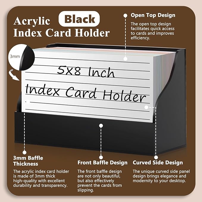 SHIQIKEJIPTY 5X8 Index Card Holder Acrylic Black Note Card Holder Index Card Stand Note Card Organizer Box Flash Card Organizer Postcard Display Rack Business Card Storage For School Library(No Card)
