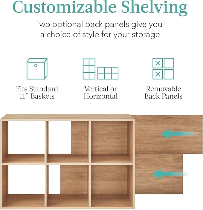 Best Choice Products 6-Cube Storage Organizer, 11in Shelf Opening, Bookcase, Display Shelf, Customizable w/ 3 Removable Back Panels – Light Oak