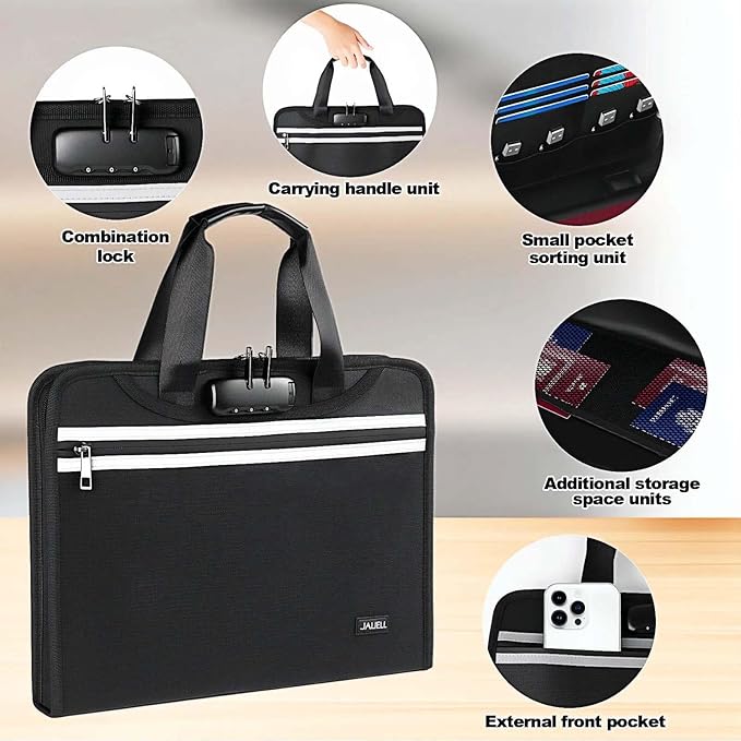 Accordion File Organizer with Lock, Fireproof Expanding File Folders with 13 Pockets Important Document Organizer with Handle & Labels, Portable Document Folder for Letter A4 Files and More