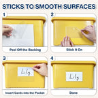H4D 24 Pack Labels for Storage Bins, 3" x 5" Plastic Clear Adhesive Index Card Holders, Tote Label Pockets for Organizing Storage, Library Card, Shelves