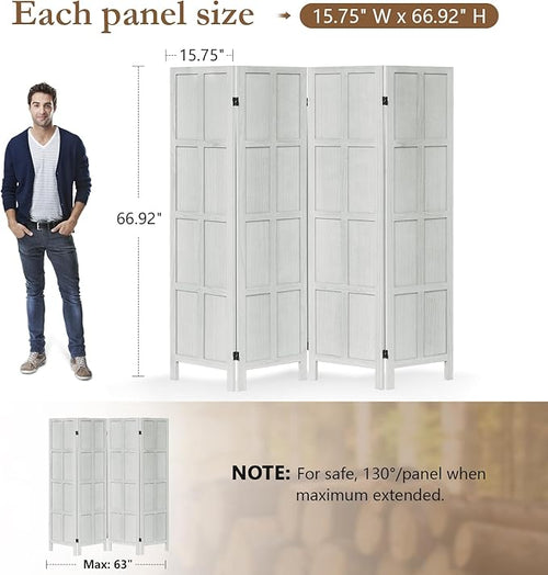 ALeesing 4 Panel Room Divider, 5.6Ft Wood Room Dividers and Folding Privacy Screens, Room Divider Wall Freestanding Room Partitions, Room Dividers Screen for Home Office Bedroom, White