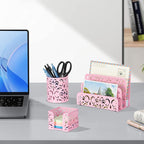 EasyPAG Desk Organizers and Accessories 3 Pieces Office Organizer Set - Pen Holder for Desk, Mail Sorter Countertop and Sticky Note Holder, Pink
