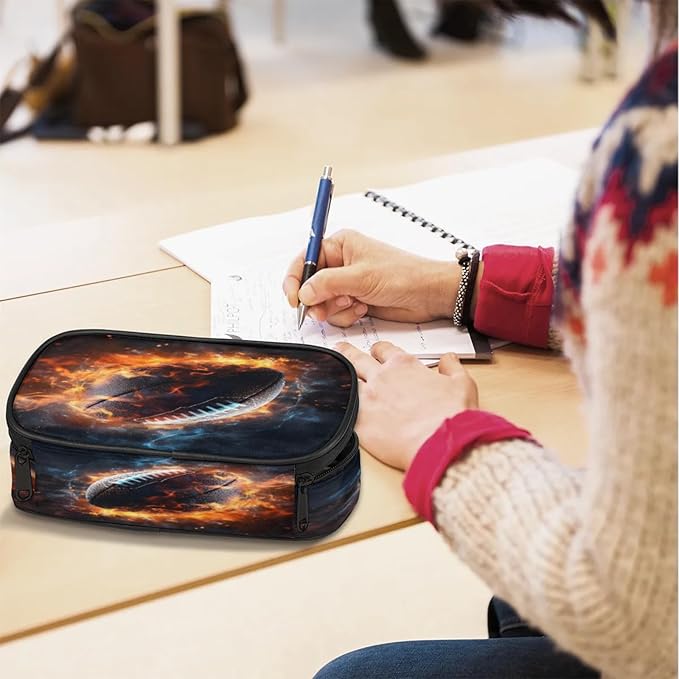 Pardick American Football Fire Pencil Case，Big Capacity Pencil Pouch Coin Pouch Stationery Organizer For Teen School