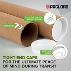 2" x 24" Reinforced Kraft Paper Mailing Tubes, Pack of 6 Tubes with 2 Caps Each – USPS Approved Poster Tube – Made in USA Cardboard Tube for Shipping and Storing Posters, Prints, Artwork, or Documents
