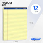 WritePads Legal note pads 8.5"x14" Legal Pads,Wide Ruled,Canary Paper,12 Pack,50 Sheets Per Writing Pad,Micro perforated Writing Pad,BL-LCY50W-12PAD
