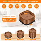 shouwuhho 24 Pack Furniture Risers Adjustable Bed Risers Heavy Duty Lifts Height 1", Square Stackable Bed Risers 1, 2 or 3 Inch for Desk Leg Table Couch Sofa Chair Bed Frame Legs Dorm, Brown