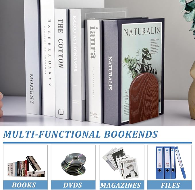 Lauvee Book Ends, Sturdy Wooden Bookends for Shelves - Heavy Duty Non-Slip Book Organizers, Decorative Bookend Holders for Home Office, Library, Black Wood Universal Economy Bookend, Medium, 1 Pair