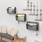 YINGHUA 6 Pack Mesh File Holders Wall Mounted - Durable Metal Hanging Organizer with Hooks - 12.6 Inch Vertical Wall Baskets for Mail Papers Office Home and School Storage - Black