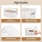 ZFTMRR Plastic Storage Basket with Lid, Stackable Small Box Bins for Organizing and Containers for Shelves Drawers Desktop Closet Playroom Pantry Classroom Office Home, 8 Pack 10.2x7.2x4.1 Inch, White