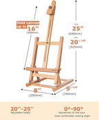 DJAR 25" Tabletop Easel for Painting, Adjustable Beech Wood Table Top Wooden Painting Easel, Portable Painting Display Drawing Stand for Teens, Adults, Students, Natural