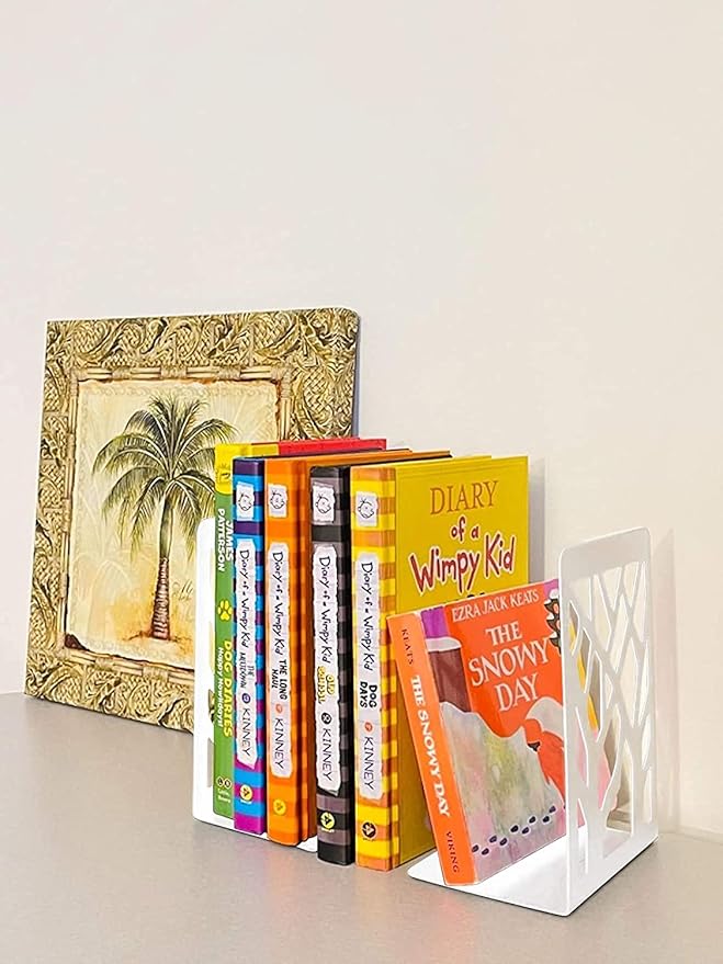 MSDADA Bookends, Book Ends for Shelves, Bookends for Office, Book Ends for Heavy Books, Book Shelf Holder Stand Home Decorative，Metal Bookend Supports, Book Stoppers, White(6 Pairs)