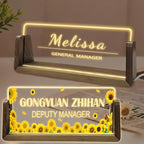 Personalized Acrylic Light Up Name Plate for Desk Custom Desk Name Plate Sign with Warm LED Light & Wooden Base Customized Office Accessories for Boss Teacher Employee