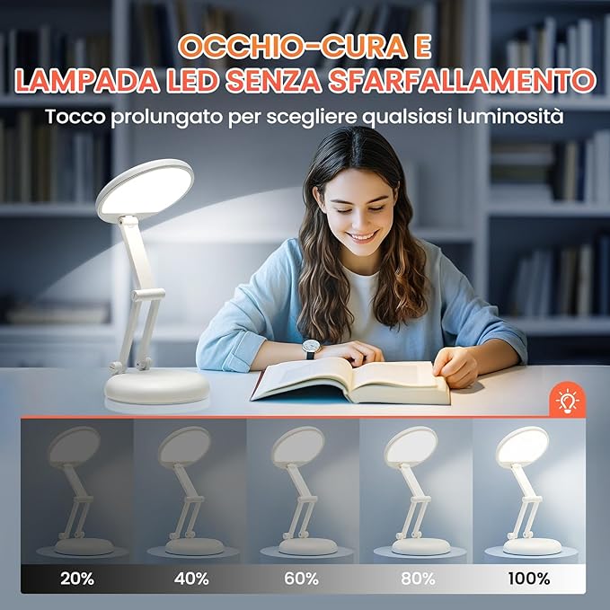 Battery Battery Operated Cordless Rechargeable Lamp - 3600mAh 10 Brightness Wireless LED Desk Table Lamp, Small Mini Portable Battery Powered Light for Home Office, Reading, Nail Light