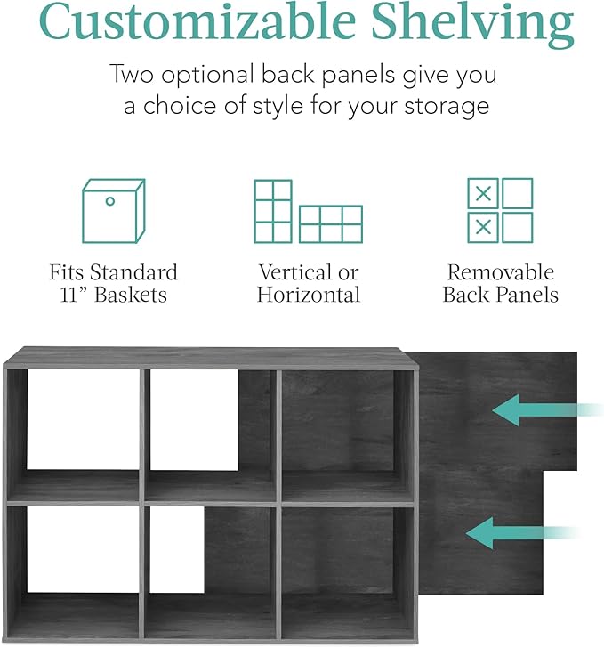 Best Choice Products 6-Cube Storage Organizer, 11in Shelf Opening, Bookcase, Display Shelf, Customizable w/ 3 Removable Back Panels – Dark Gray