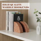 Karibiber Marble Bookend for Shelves, Non-Skid Bookends for Heavy Books, Heavy Duty Book Stopper for CDs, Luxury Book Shelf Holder, Quarter Circle Design Book Ends Decorative, Perlino Rosato, Set of 2