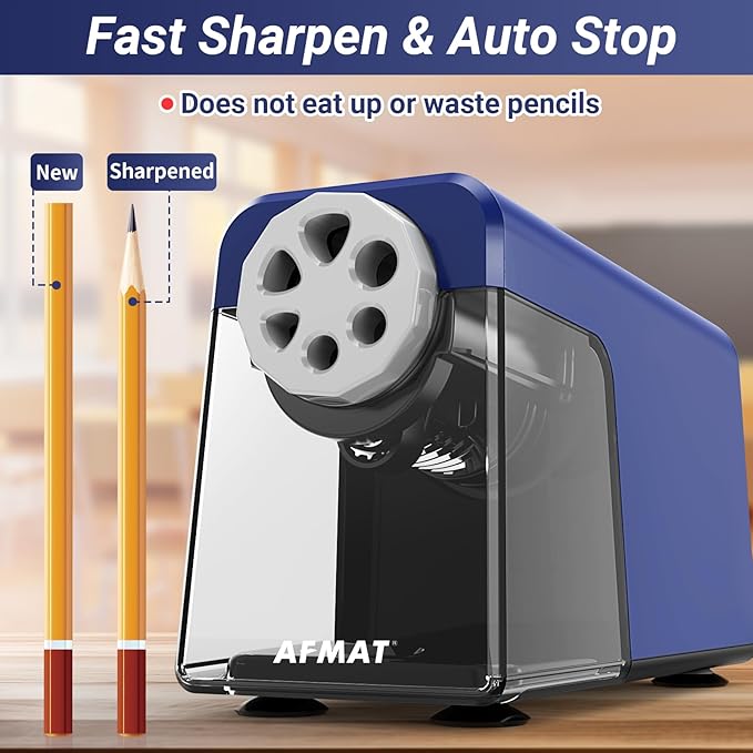 AFMAT Electric Pencil Sharpener Heavy Duty, 6 Holes, Auto Stop Pencil Sharpener for Artists, Classroom Electric Sharpener for 6-11mm Colored Pencils, 7000 Sharpenings, Fast Sharpen, Save Pencils PSX1
