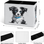 Famame Cute Border Collie Puppy Pencil Holder for Desk, Leather Desktop Container Pen Cup Storage Study Table Pen Organizer Makeup Brush Holder for Classroom Office Home