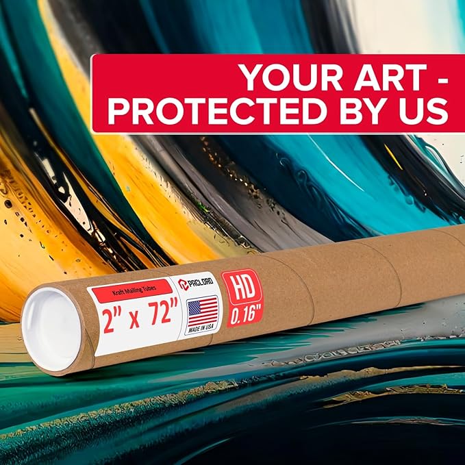 Paclord 2" x 72" Heavy-Duty Reinforced Cardboard Mailing Tube, Pack of 6 Tubes with 12 Caps – Secure USPS Approved – Great for Shipping and Storing of Prints, Artwork, Posters or Documents