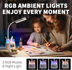 Led Desk Lamp with Pen Holder, Touch Lamps for Nightstand with 3 Color Modes, Eye-Caring Bedside Reading Light with Clock, Office Lamps Stepless Dimming, Lamp for Dorm Room, Suitable for Kid/Girl/Boy