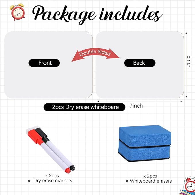 Affrolling 2 Sets Small Whiteboard Dry Erase Boards 5" x7'' Mini Double Sided Dry Erase Lap Boards with Markers Erasers Pen Holders Personal Whiteboards for Students Classroom Teacher