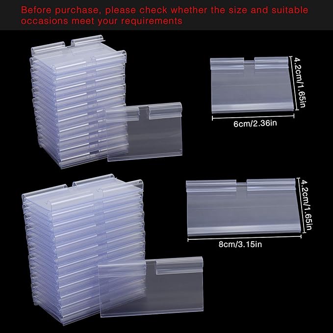 Meetory 50 Pcs Plastic Wire Shelf Label Holders, 3" x 1.65" Clear Price Tag Holder with Double Snap Lock Closure - Reusable Plastic Basket Label Holders for Market, Retail Shop, Pantry, Label Papers